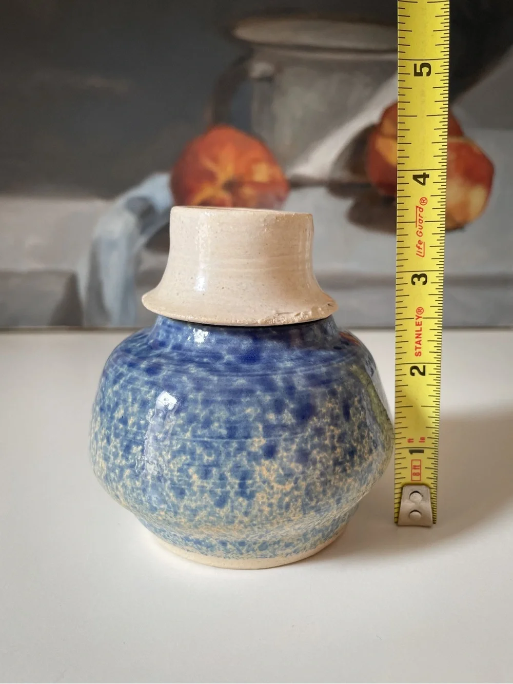 Signed Studio Pottery Handmade Ceramic Blue Mottled Candle Holder